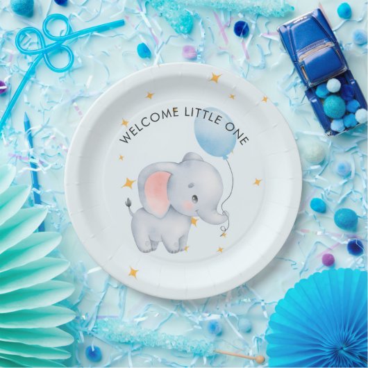 Blue Playful Elephants Baby Shower Pappteller (Party)