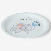 Blue Playful Elephants Baby Shower Pappteller (Schrägansicht)