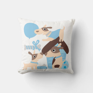 Blue Playful Puppies Pillow Kissen
