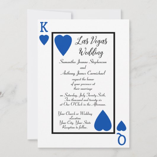 Blue Playing Card King/Queen Wedding Einladungen (Vorderseite)