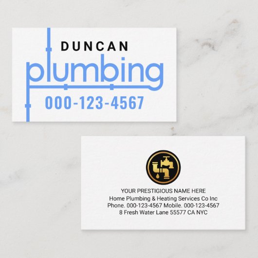 Blue Plumbing Pipeline Plumber Visitenkarte (Vorne/Hinten)