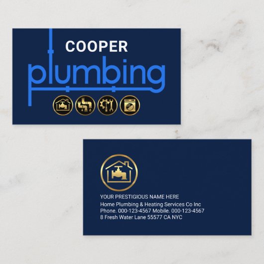 Blue Plumbing Pipeline Plumber Visitenkarte (Vorne/Hinten)