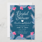 Blue Poinsettia Berry Watercolor Brautparty Einladung (Vorderseite)