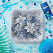 Blue Poinsettia Blume, Weihnachtsschmuck Pappteller (Party)