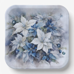 Blue Poinsettia Blume, Weihnachtsschmuck Pappteller