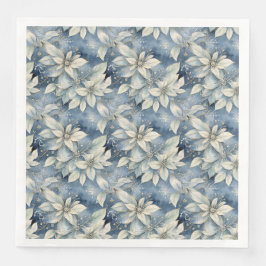 Blue Poinsettia Elegance Silver and Blue Winter Serviette
