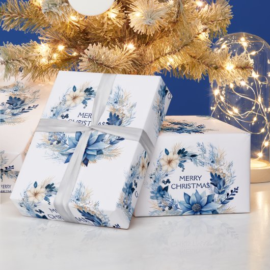 Blue Poinsettia Geschenkpapier (Feiertage)