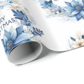 Blue Poinsettia Geschenkpapier (Rolleneckpunkt)