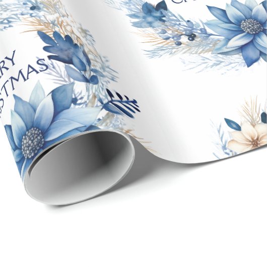 Blue Poinsettia Geschenkpapier (Rolleneckpunkt)