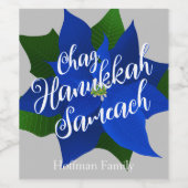 Blue Poinsettia Hanukkah Weinetikett (Einzelnes Label)