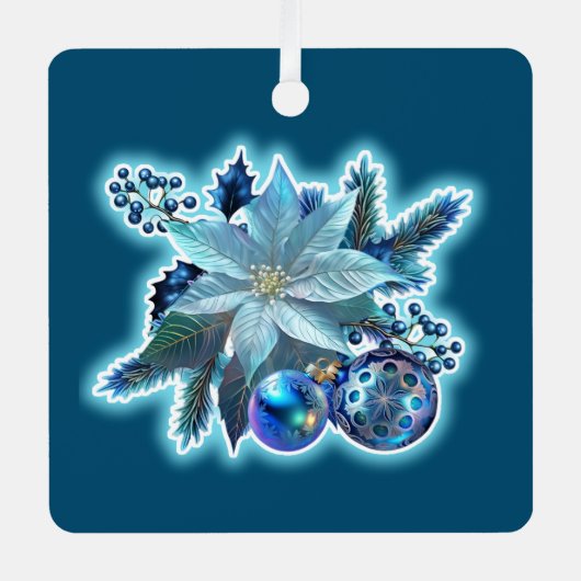 Blue Poinsettia Joy Ornament Aus Metall (Vorderseite)