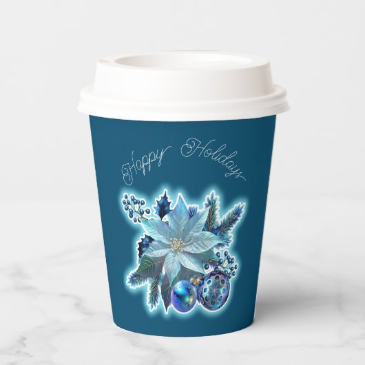 Blue Poinsettia Joy Pappbecher (Rückseite)