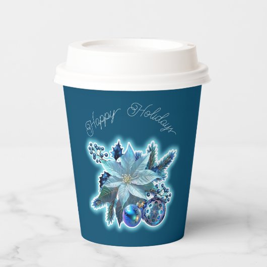 Blue Poinsettia Joy Pappbecher (Vorderseite)