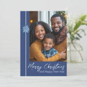 Blue Poinsettia Minimal Classic 2 Foto Weihnachten (Stehend Vorderseite)