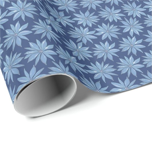 Blue Poinsettia Minimal Classic Whimsy Christmas Geschenkpapier (Rolleneckpunkt)
