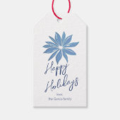 Blue Poinsettia Minimal Traditionelle glückliche F Geschenkanhänger (Vorderseite)