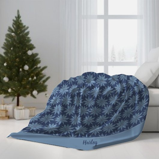 Blue Poinsettia Name Classic Whimsy Christmas Fleecedecke