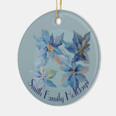Blue Poinsettias with Your Text Keramik Ornament (Links)