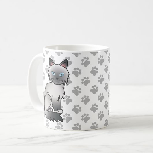 Blue Point Birman / Ragdoll Cartoon Cat & Paws Kaffeetasse (Vorderseite Links)