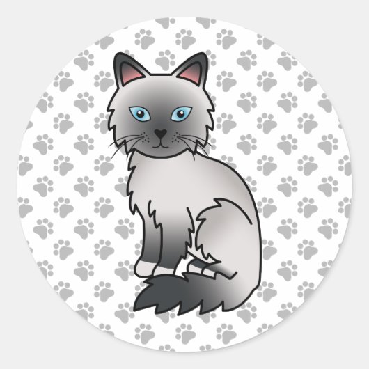 Blue Point Birman / Ragdoll Niedlich Cat & Paws Runder Aufkleber (Vorderseite)