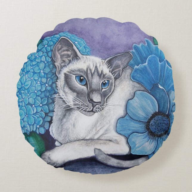 Blue Point Siamese Cat Rundes Kissen (Vorderseite)