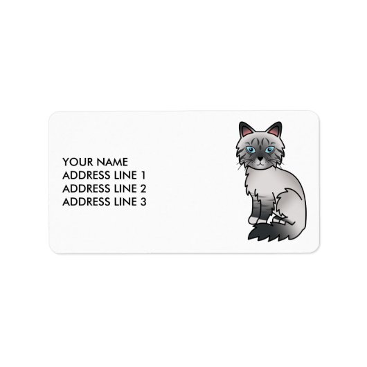 Blue Point Tabby Birman/Ragdoll Cat & Custom Text Adressaufkleber (Vorne)