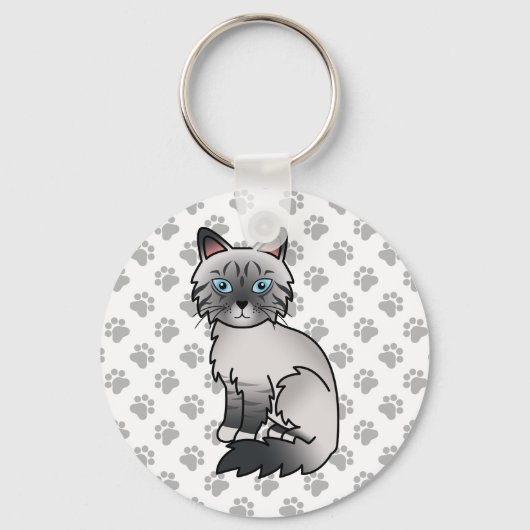 Blue Point Tabby Birman / Ragdoll Cat Illustration Schlüsselanhänger (Vorderseite)