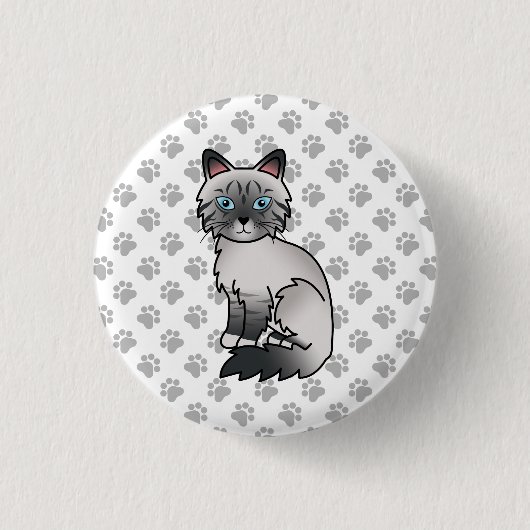 Blue Point Tabby Birman / Ragdoll Niedlich Cat & P Button (Vorderseite)