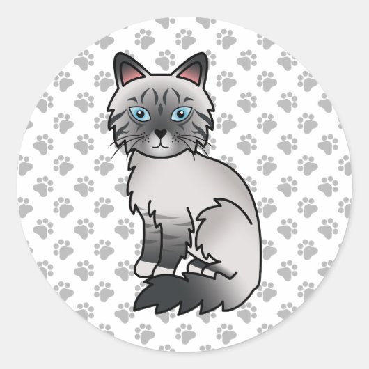 Blue Point Tabby Birman / Ragdoll Niedlich Cat & P Runder Aufkleber (Vorderseite)