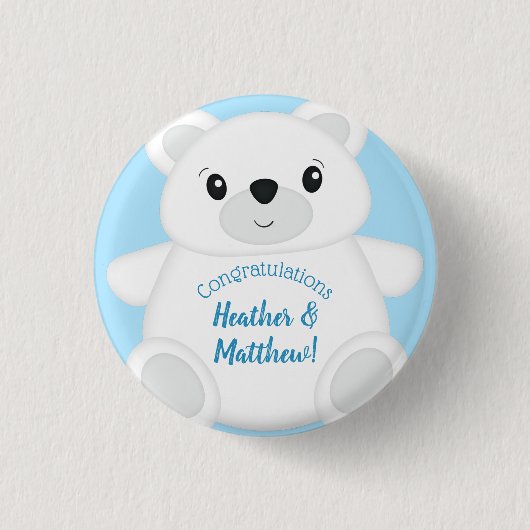 Blue Polar Bear Baby Dusche Button (Vorderseite)