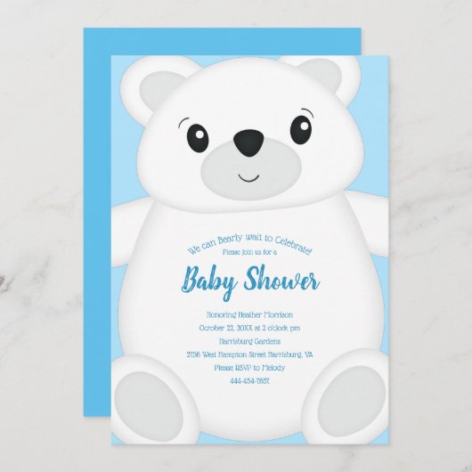 Blue Polar Bear Baby Dusche Einladung (Vorne/Hinten)
