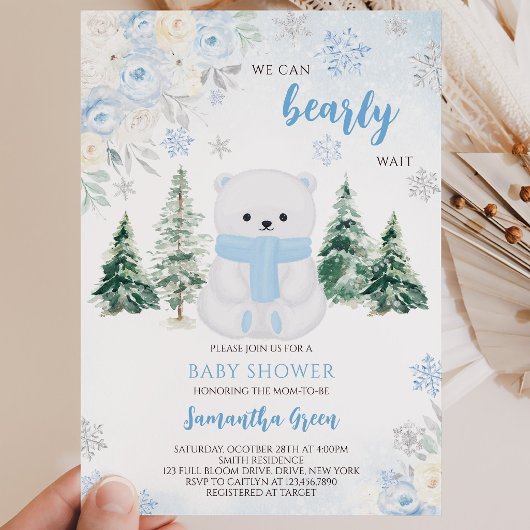 Blue Polar Bear Baby Dusche Einladung