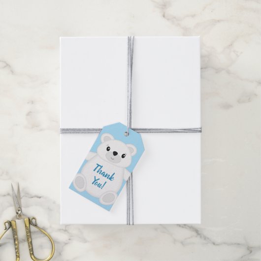 Blue Polar Bear Baby Dusche Geschenkanhänger (Mit Garn)