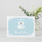 Blue Polar Bear Baby Dusche Vielen Dank Dankeskarte (Stehend Vorderseite)
