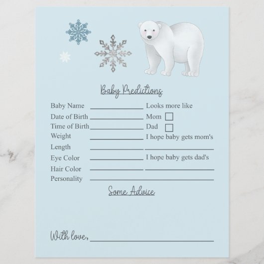 Blue-Polar-Bear-Baby-Dusche Vorhersagen und Ratsch (Vorderseite)