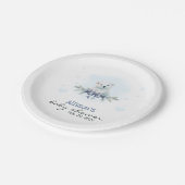 Blue Polar Bear Cub Boy Hearts Winter Baby Dusche Pappteller (Schrägansicht)
