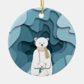 Blue Polar Bear Mama und Baby 1. Weihnachten Keramik Ornament (Vorne)