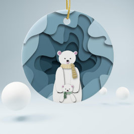 Blue Polar Bear Mama und Baby 1. Weihnachten Keramik Ornament