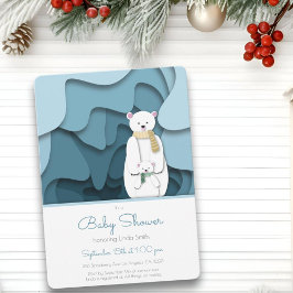 Blue Polar Bear Mama und Baby in Cave Baby Dusche Einladung