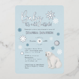 Blue Polar Bear Silver Foil Snowflake Babydusche Folieneinladung