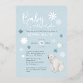 Blue Polar Bear Silver Foil Snowflake Babydusche Folieneinladung (Vorderseite)