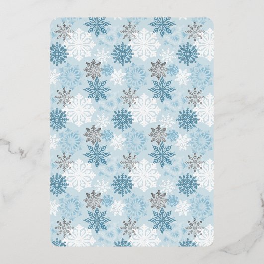 Blue Polar Bear Silver Foil Snowflake Babydusche Folieneinladung (Rückseite)