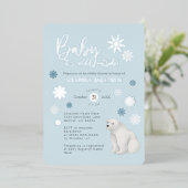 Blue Polar Bear Silver Foil Snowflake Babydusche Folieneinladung (Stehend vorne)