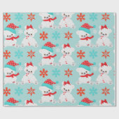 Blue Polar Bear Urlaub Winter Weihnachten Geschenkpapier (Flach)