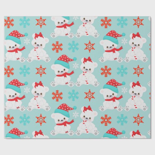 Blue Polar Bear Urlaub Winter Weihnachten Geschenkpapier (Flach)