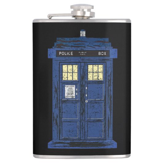Blue Police Public Call Box - UK Time Travel 1 Flachmann (Vorderseite)