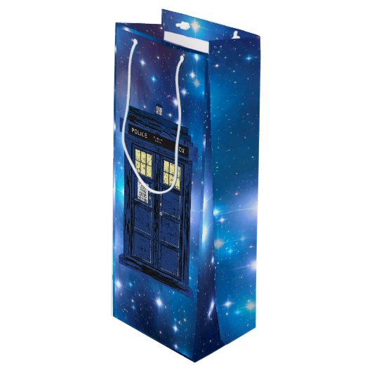 Blue Police Public Call Box - UK Time Travel 1 Geschenktüte Für Weinflaschen (Vorderseite Schrägansicht)