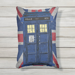 Blue Police Public Call Box - UK Time Travel 1 Kissen Für Draußen