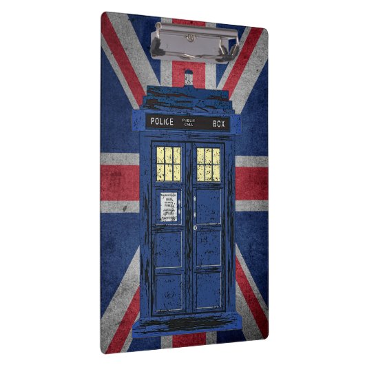 Blue Police Public Call Box - UK Time Travel 1 Klemmbrett (Rechts)