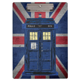 Blue Police Public Call Box - UK Time Travel 1 Klemmbrett